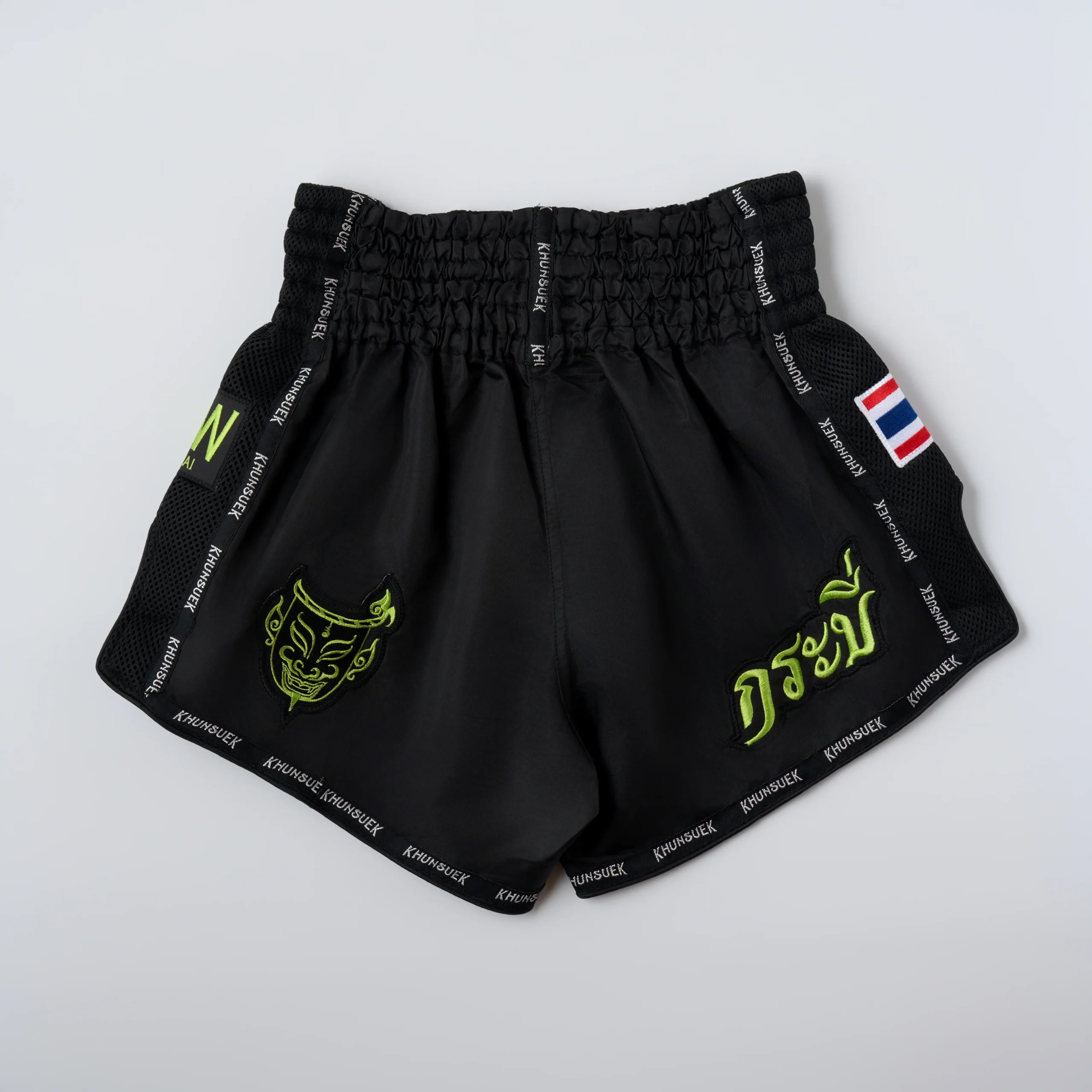 Thai Script Muay Thai Shorts | Black/Neon Green - Image 2